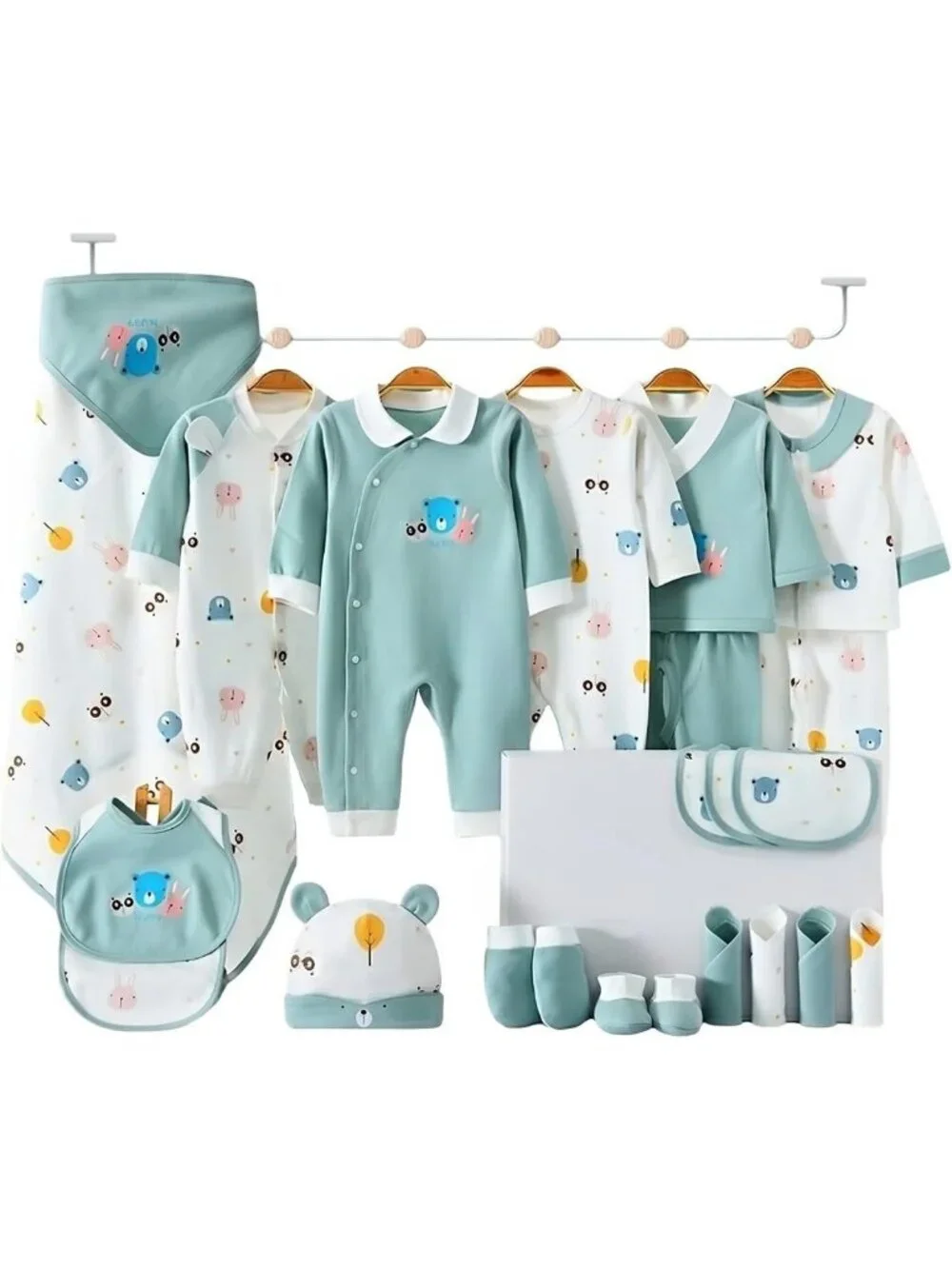 26-Piece Newborn Baby Boy Clothes Set - Soft Cotton Layette, 5 Outfits